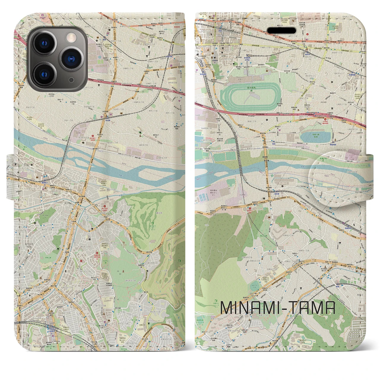 【南多摩】地図柄iPhoneケース（手帳両面タイプ・ナチュラル）iPhone 11 Pro Max 用