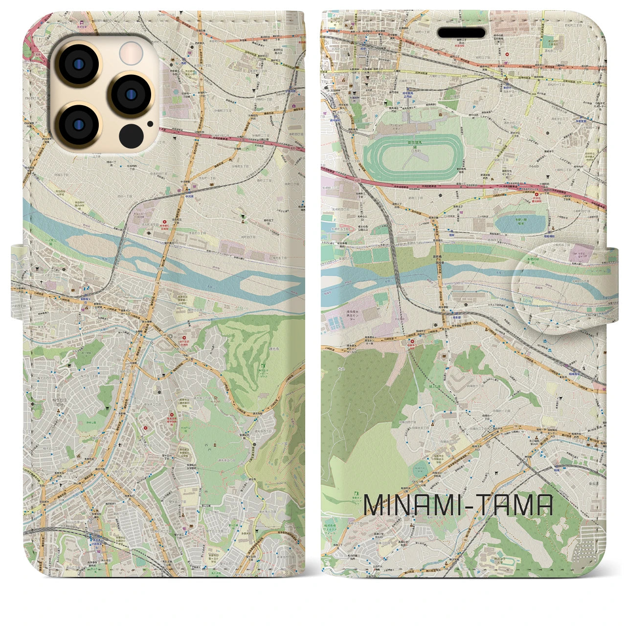 【南多摩】地図柄iPhoneケース（手帳両面タイプ・ナチュラル）iPhone 12 Pro Max 用