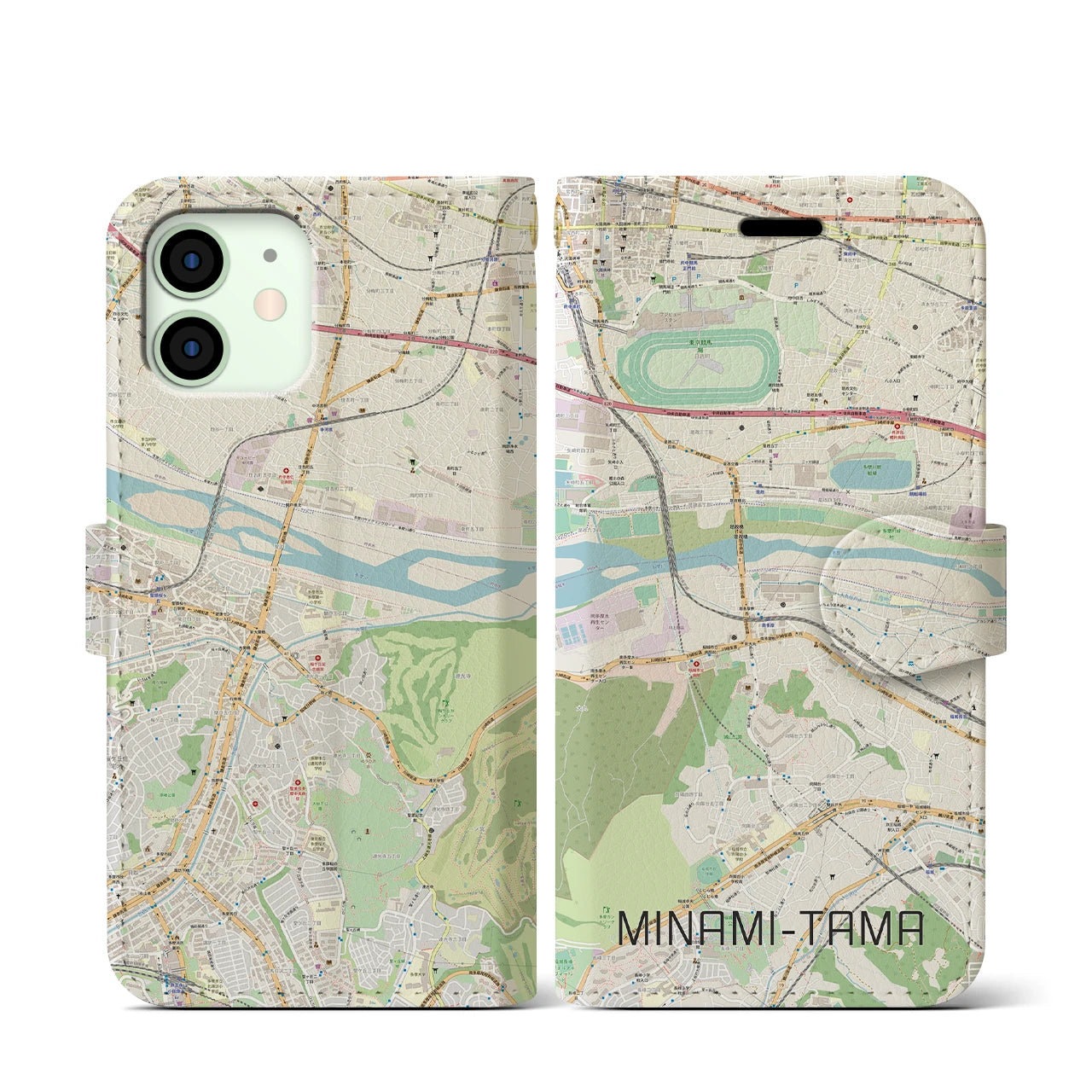 【南多摩】地図柄iPhoneケース（手帳両面タイプ・ナチュラル）iPhone 12 mini 用
