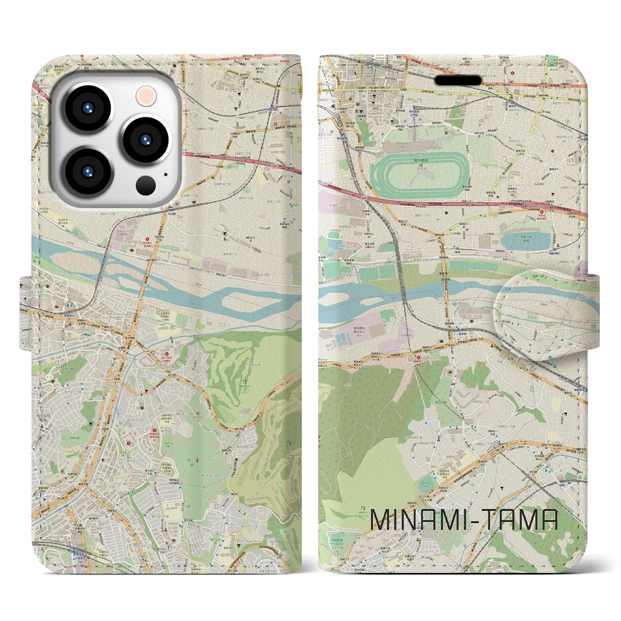 【南多摩】地図柄iPhoneケース（手帳両面タイプ・ナチュラル）iPhone 13 Pro 用