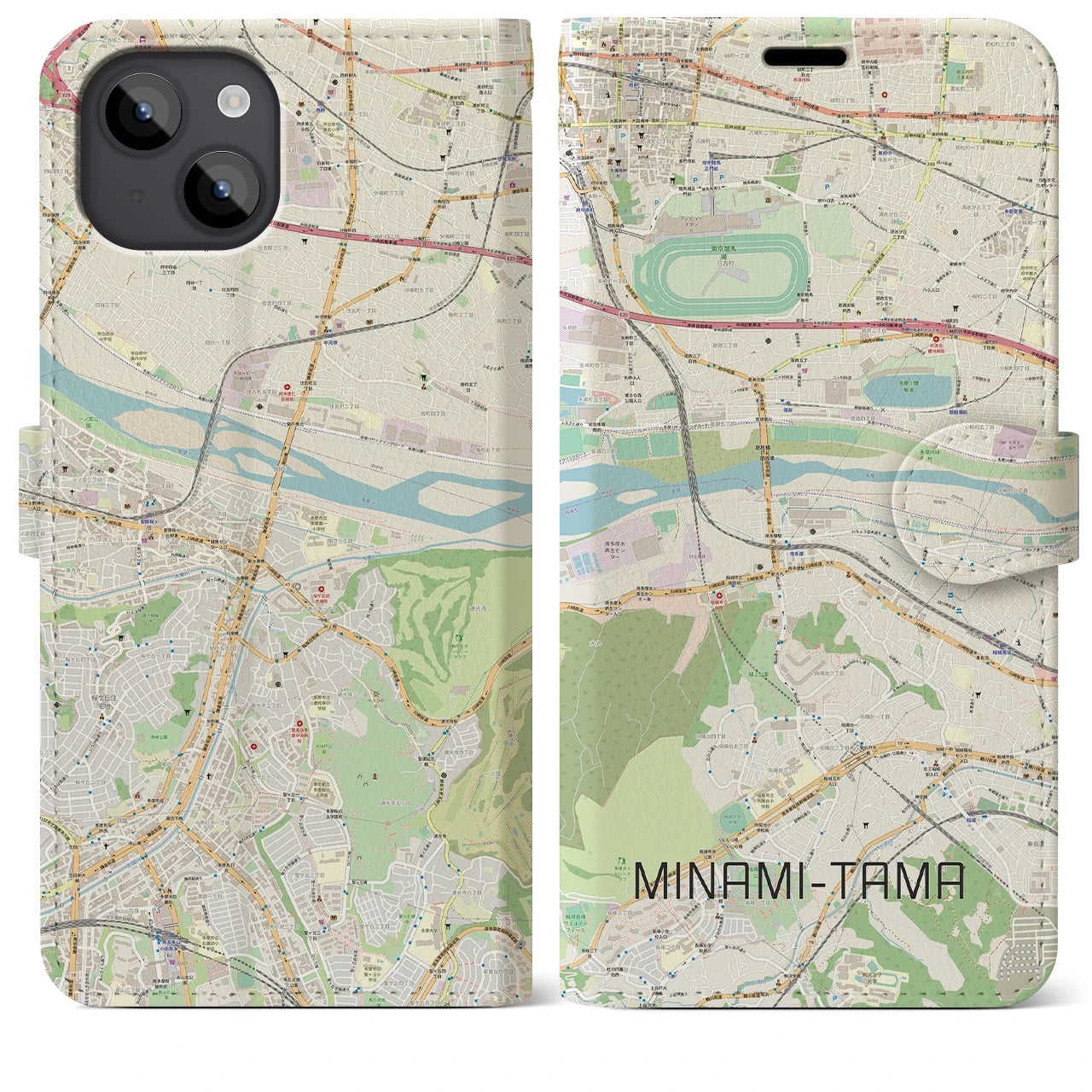 【南多摩】地図柄iPhoneケース（手帳両面タイプ・ナチュラル）iPhone 14 Plus 用