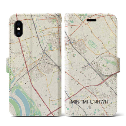 【南浦和（埼玉県）】地図柄iPhoneケース（手帳タイプ）ナチュラル・iPhone XS / X 用