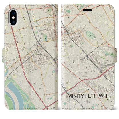 【南浦和（埼玉県）】地図柄iPhoneケース（手帳タイプ）ナチュラル・iPhone XS Max 用