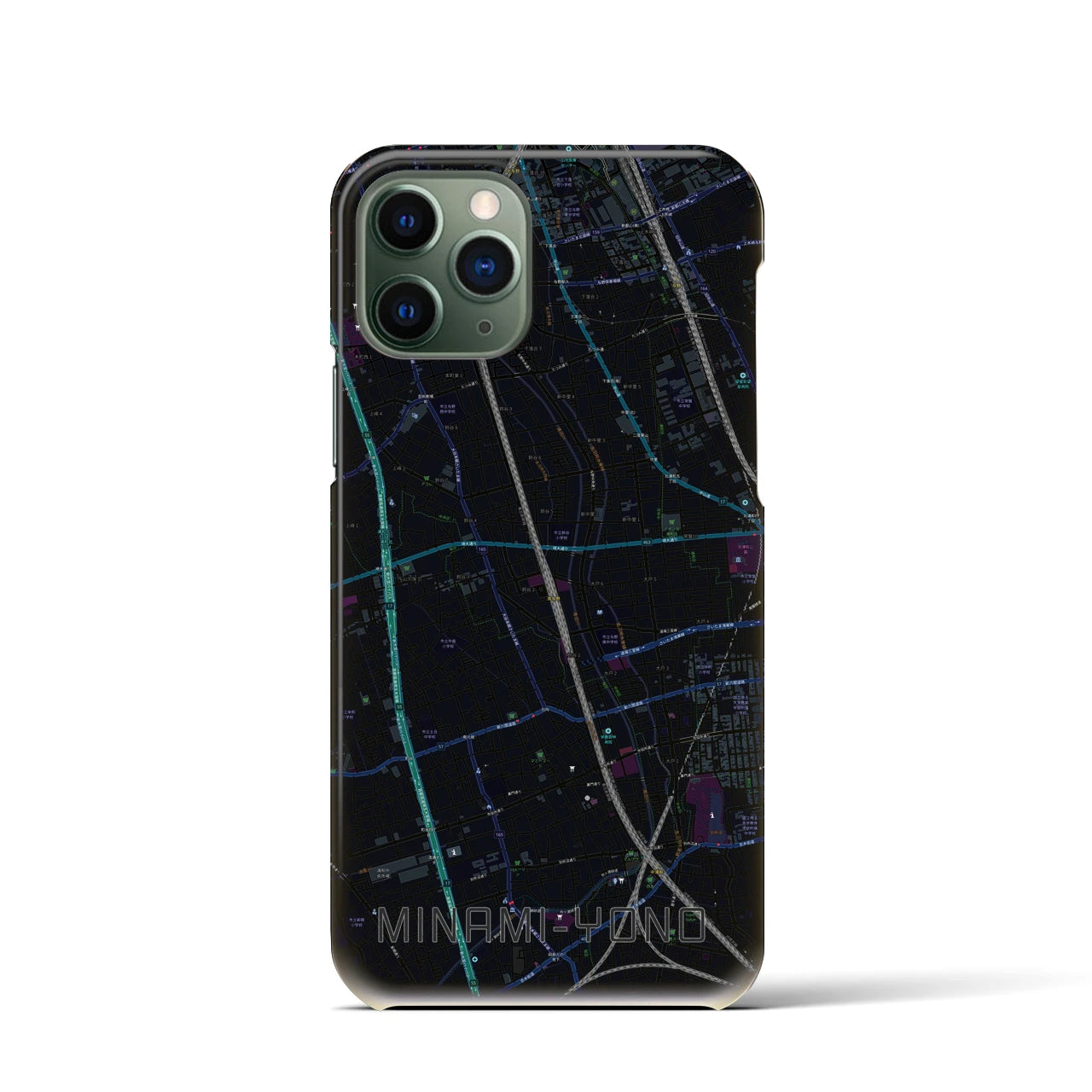 【南与野】地図柄iPhoneケース（バックカバータイプ・ブラック）iPhone 11 Pro 用