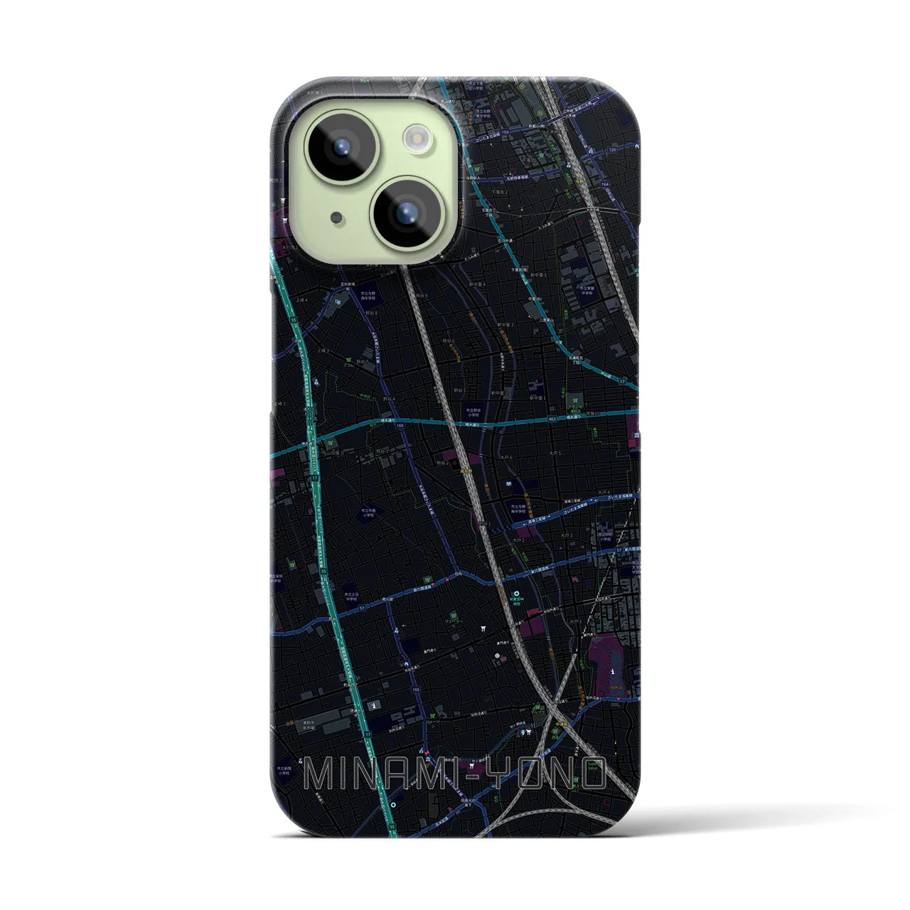 【南与野】地図柄iPhoneケース（バックカバータイプ・ブラック）iPhone 15 用