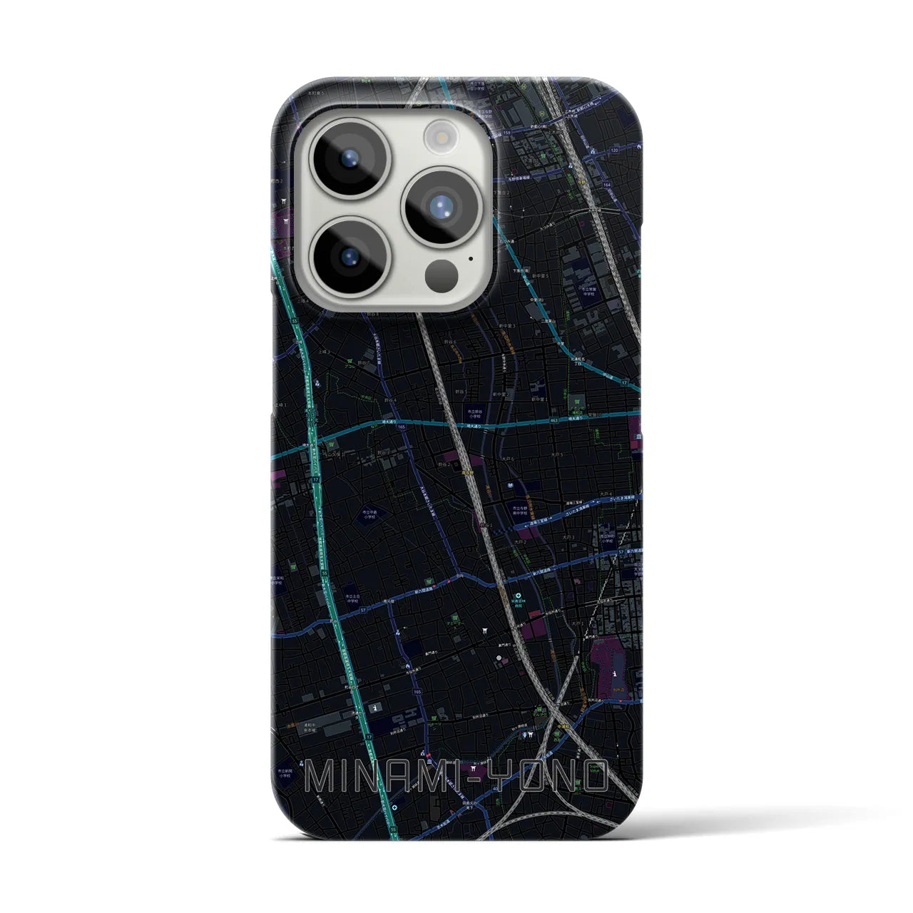 【南与野】地図柄iPhoneケース（バックカバータイプ・ブラック）iPhone 15 Pro 用