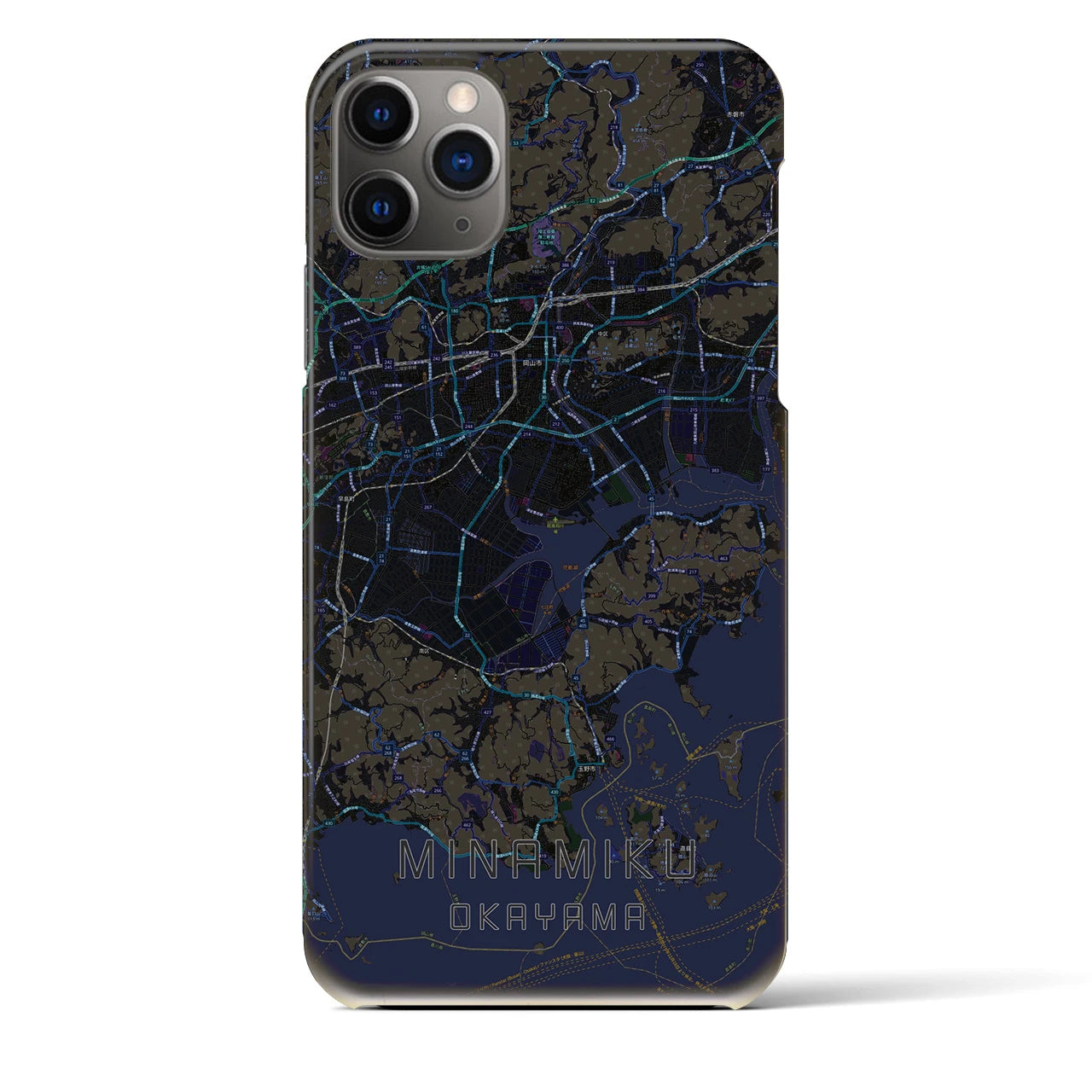【南区（岡山市）】地図柄iPhoneケース（バックカバータイプ・ブラック）iPhone 11 Pro Max 用