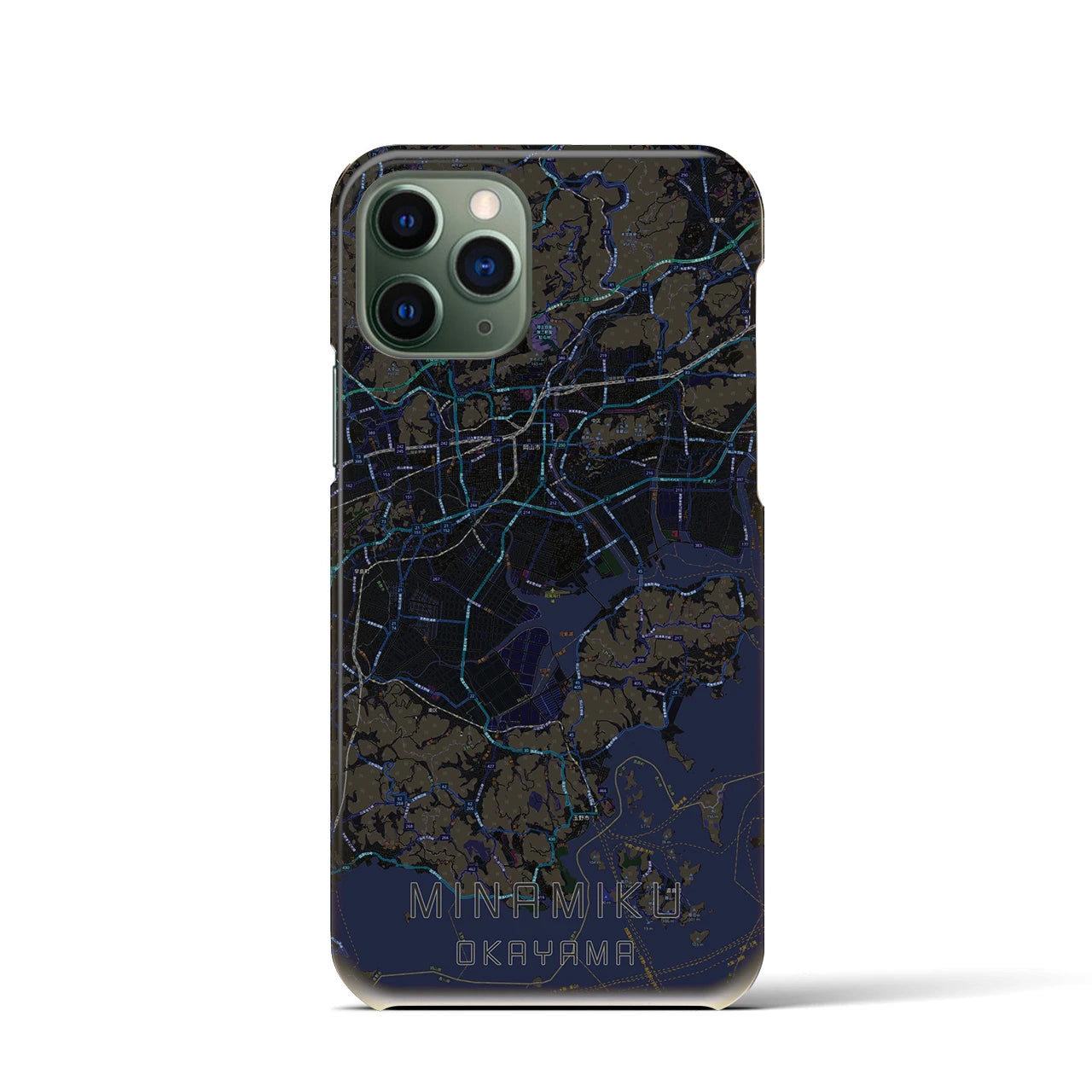 【南区（岡山市）】地図柄iPhoneケース（バックカバータイプ・ブラック）iPhone 11 Pro 用