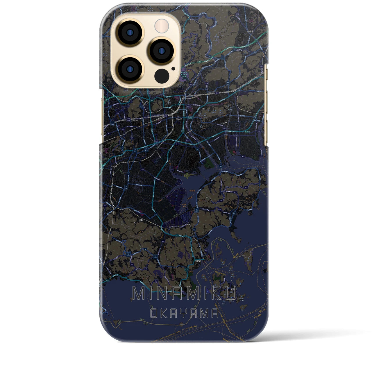 【南区（岡山市）】地図柄iPhoneケース（バックカバータイプ・ブラック）iPhone 12 Pro Max 用