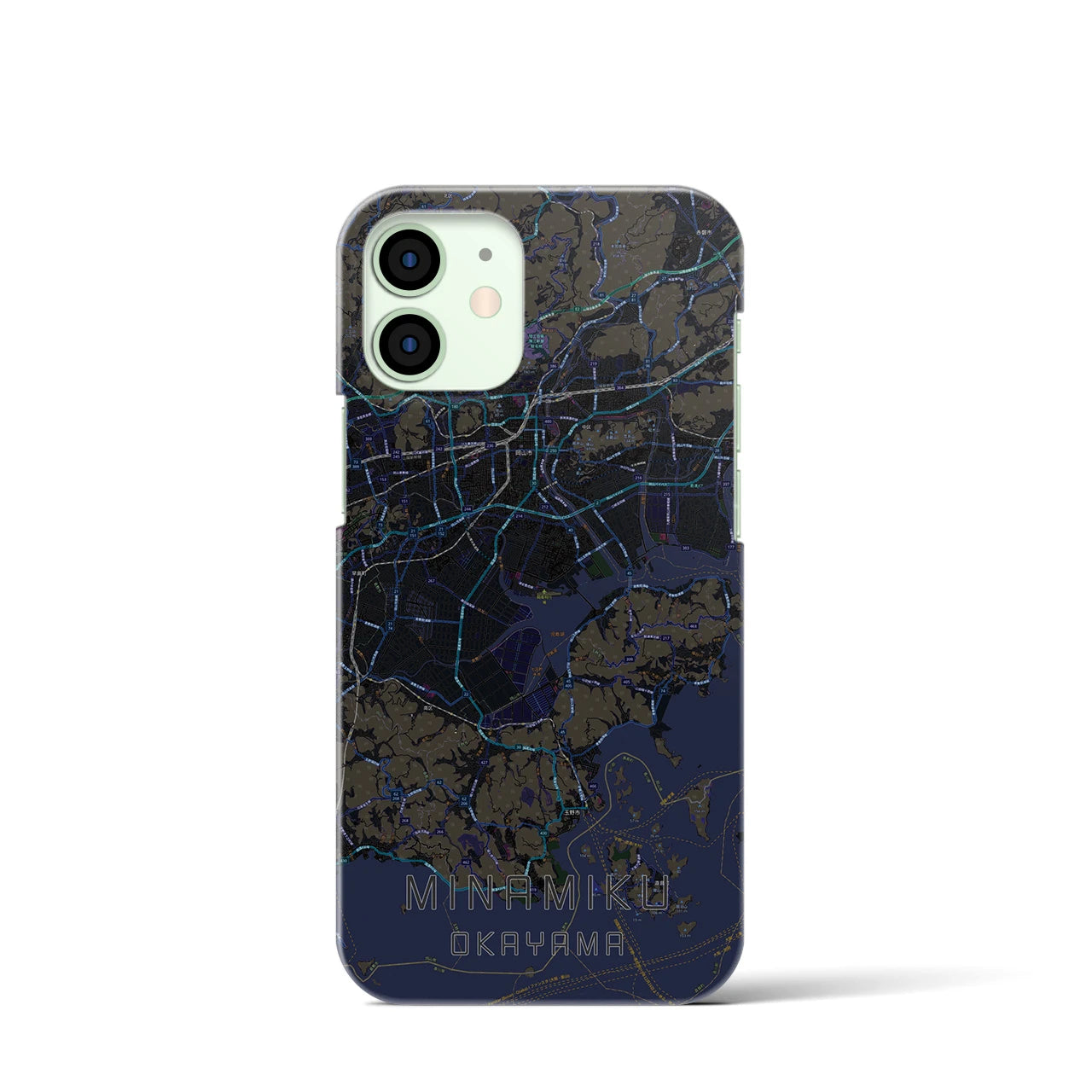 【南区（岡山市）】地図柄iPhoneケース（バックカバータイプ・ブラック）iPhone 12 mini 用