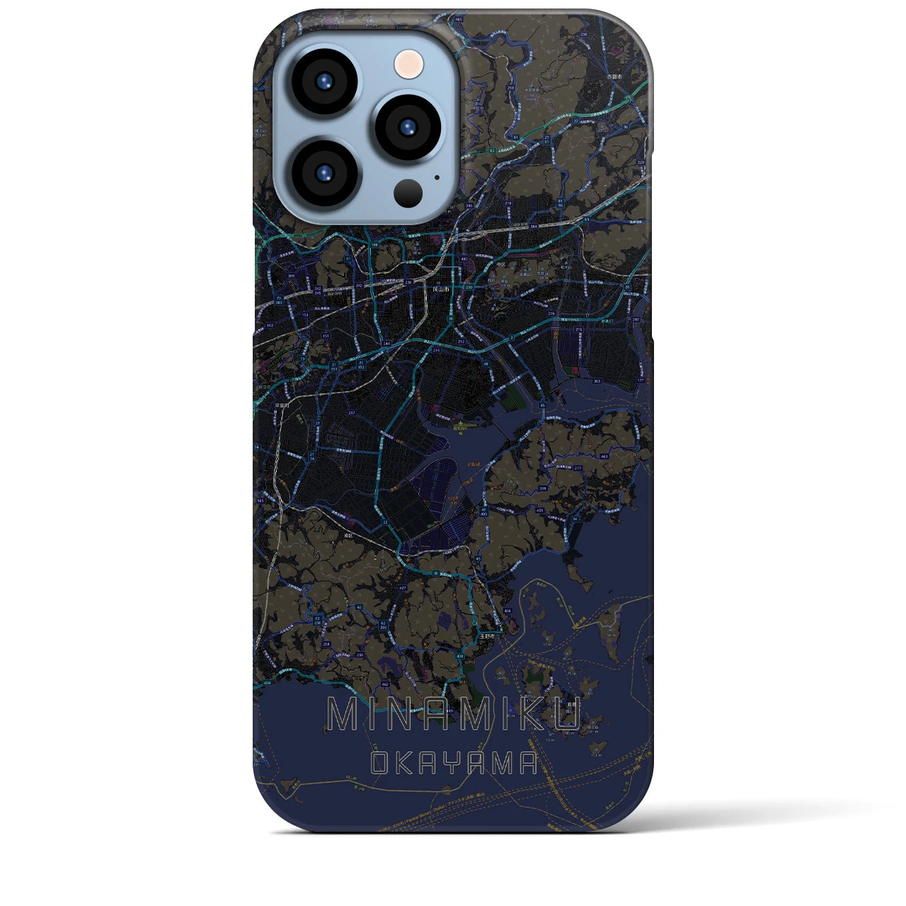 【南区（岡山市）】地図柄iPhoneケース（バックカバータイプ・ブラック）iPhone 13 Pro Max 用