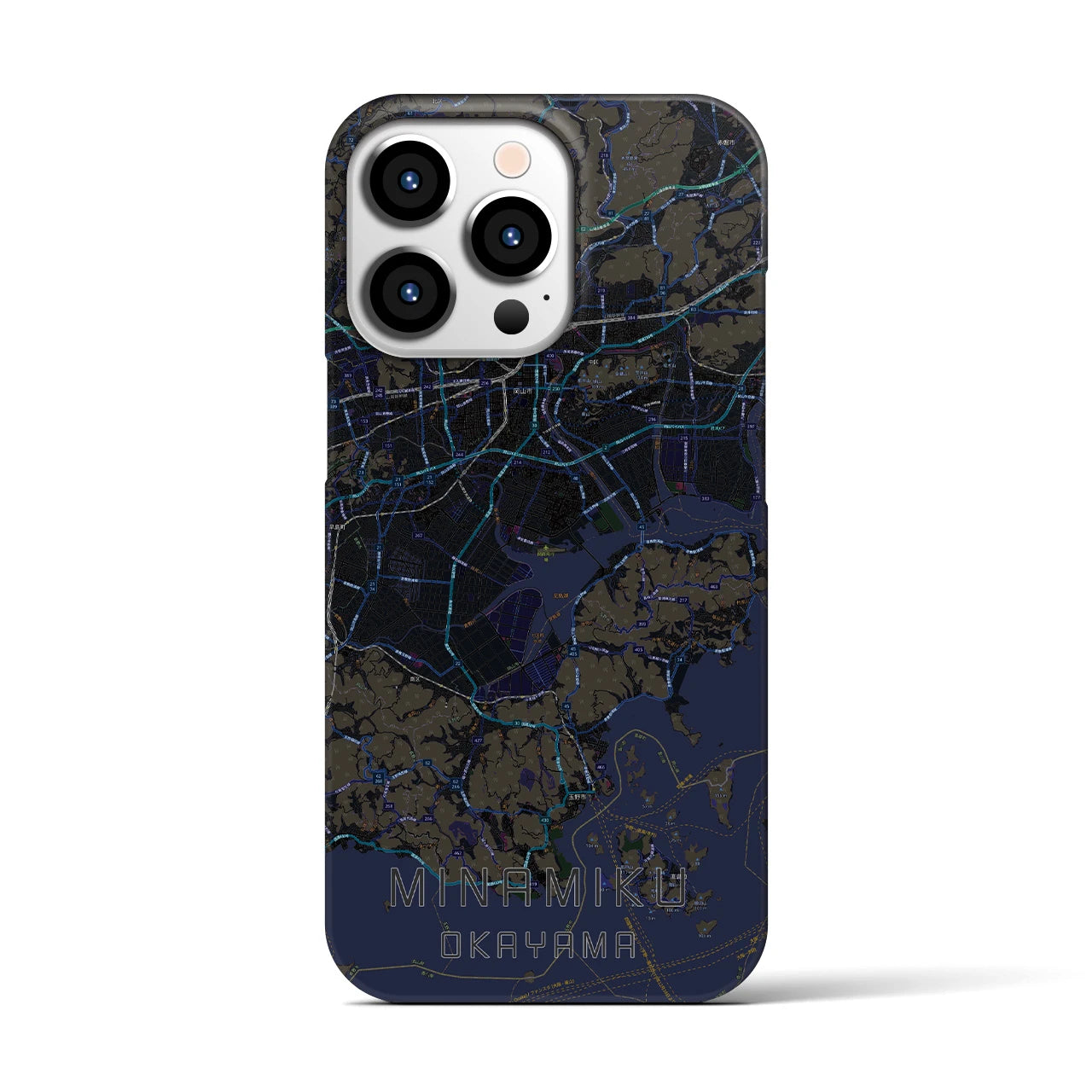 【南区（岡山市）】地図柄iPhoneケース（バックカバータイプ・ブラック）iPhone 13 Pro 用