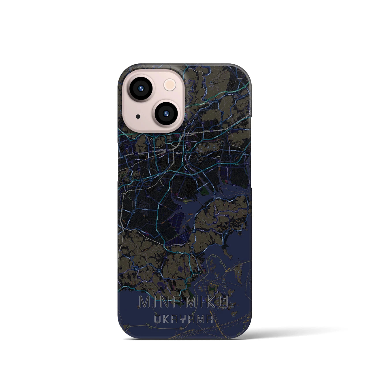 【南区（岡山市）】地図柄iPhoneケース（バックカバータイプ・ブラック）iPhone 13 mini 用