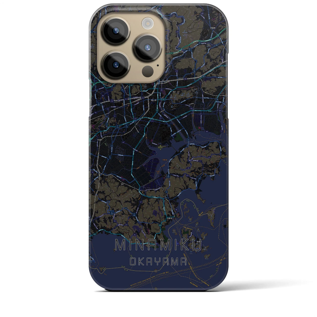 【南区（岡山市）】地図柄iPhoneケース（バックカバータイプ・ブラック）iPhone 14 Pro Max 用
