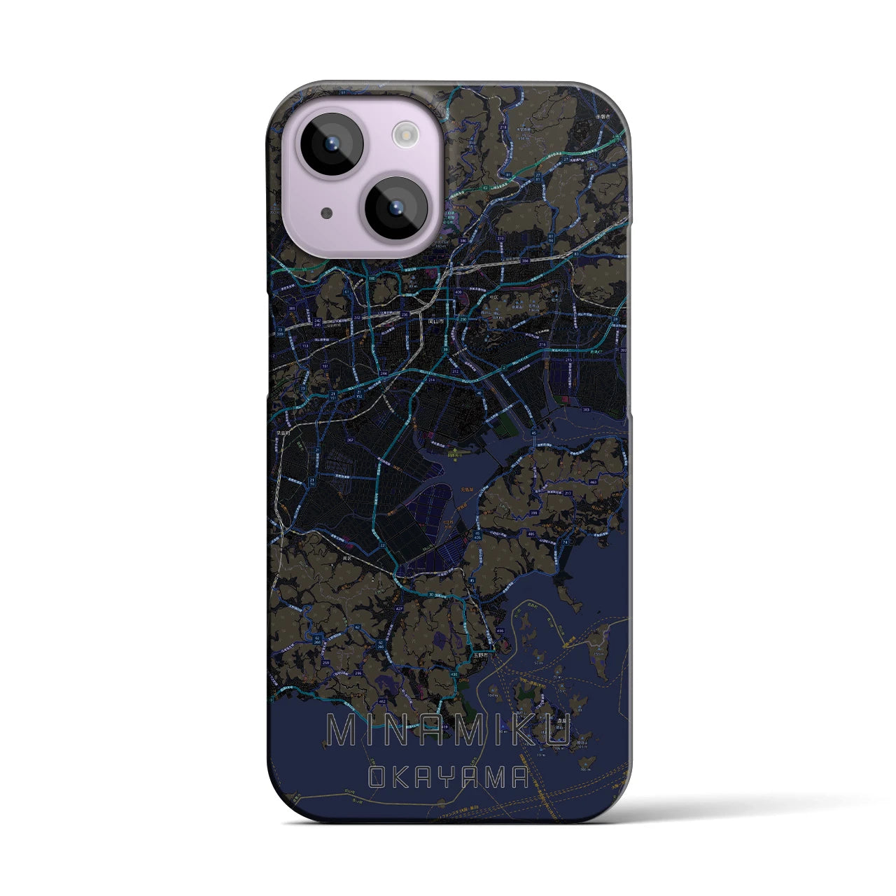 【南区（岡山市）】地図柄iPhoneケース（バックカバータイプ・ブラック）iPhone 14 用