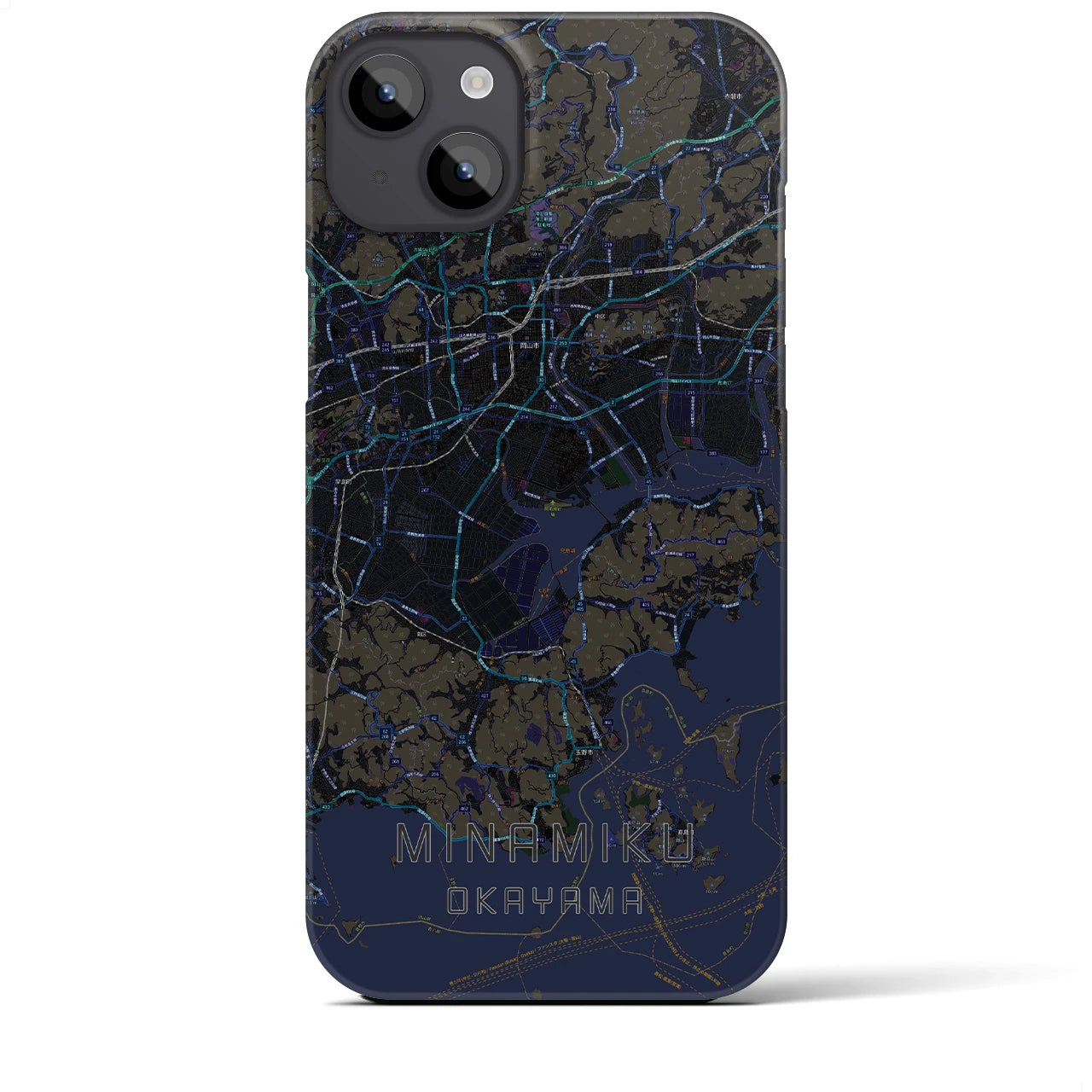 【南区（岡山市）】地図柄iPhoneケース（バックカバータイプ・ブラック）iPhone 14 Plus 用
