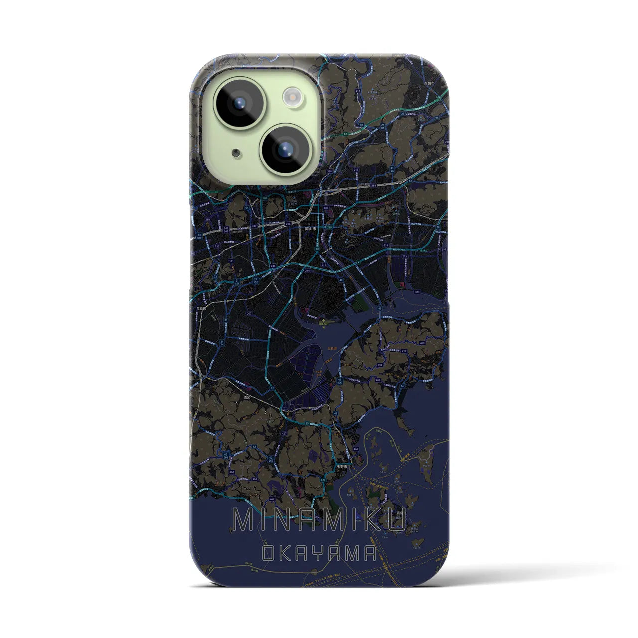 【南区（岡山市）】地図柄iPhoneケース（バックカバータイプ・ブラック）iPhone 15 用