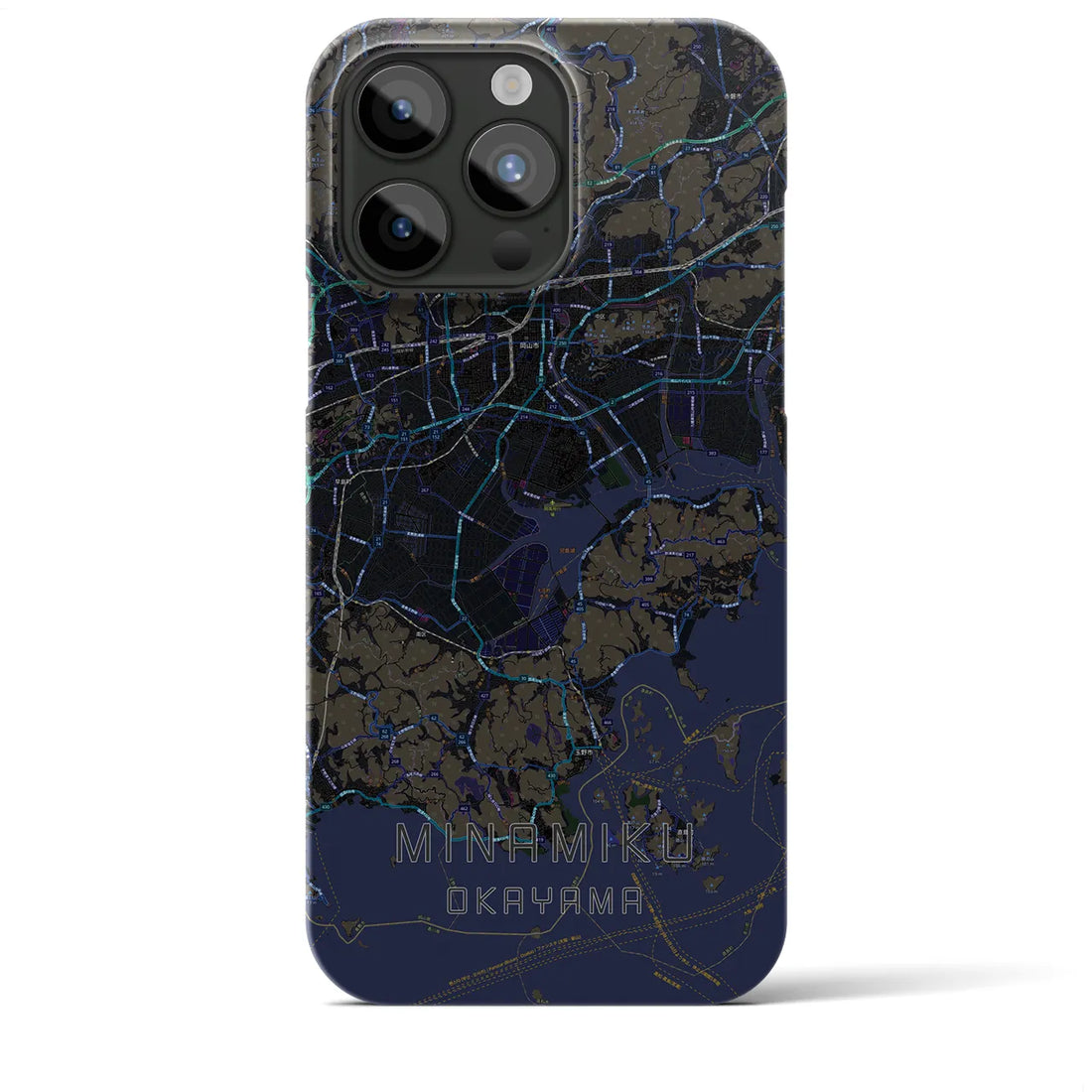【南区（岡山市）】地図柄iPhoneケース（バックカバータイプ・ブラック）iPhone 15 Pro Max 用