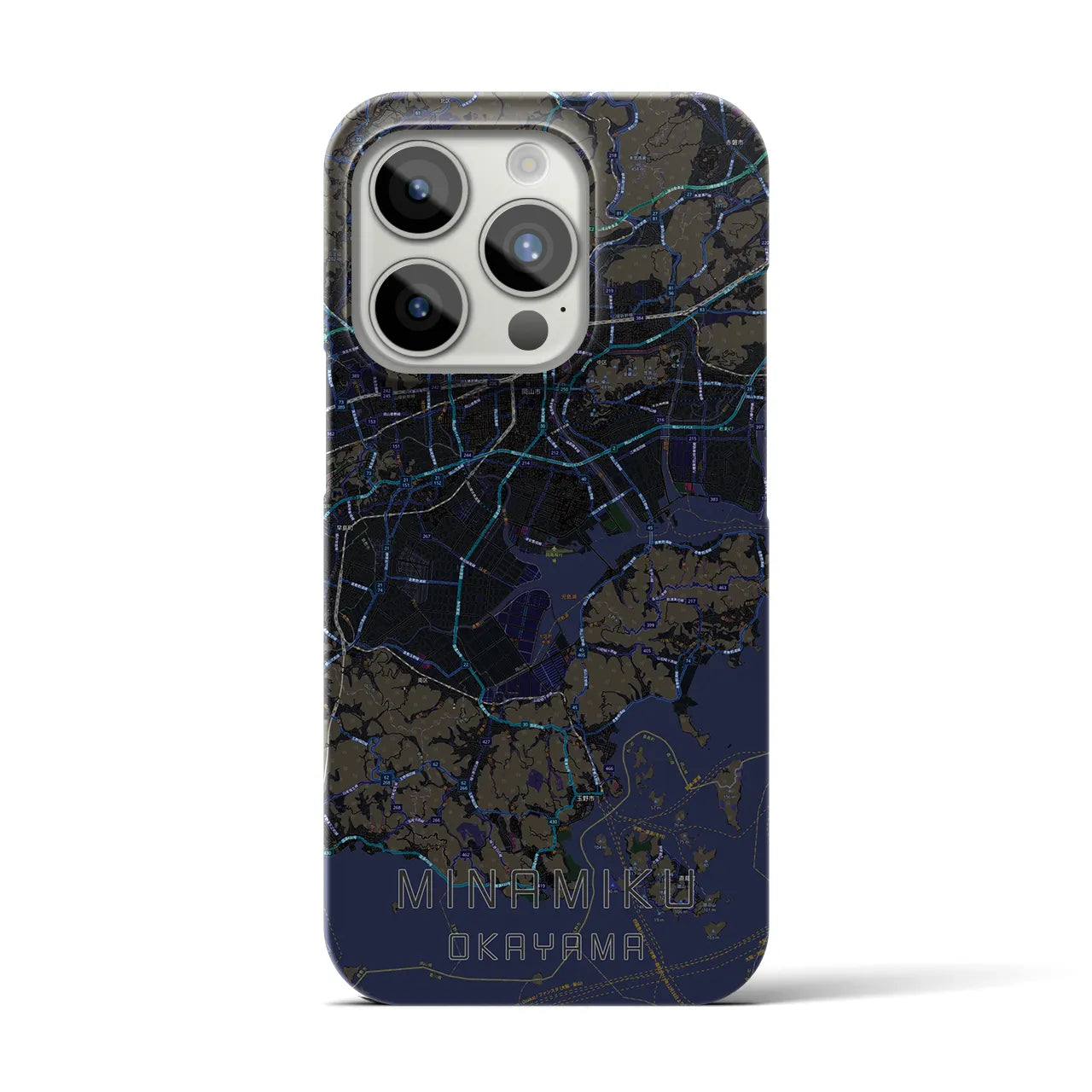 【南区（岡山市）】地図柄iPhoneケース（バックカバータイプ・ブラック）iPhone 15 Pro 用