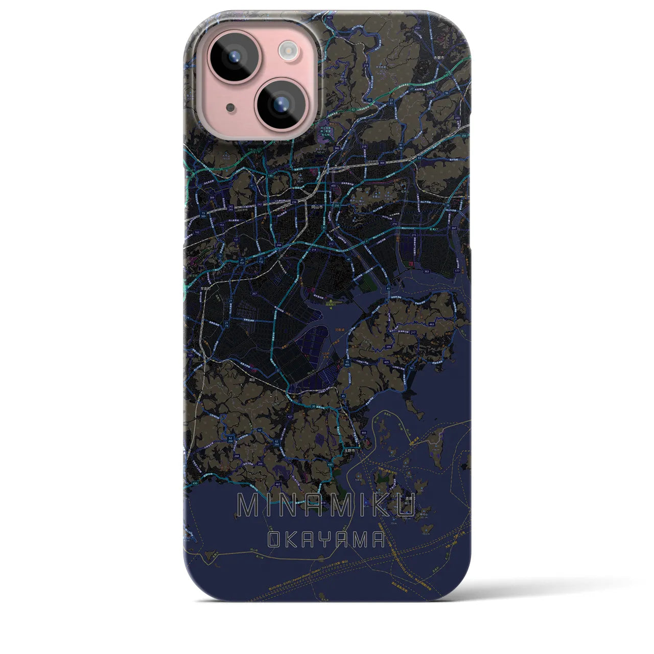 【南区（岡山市）】地図柄iPhoneケース（バックカバータイプ・ブラック）iPhone 15 Plus 用