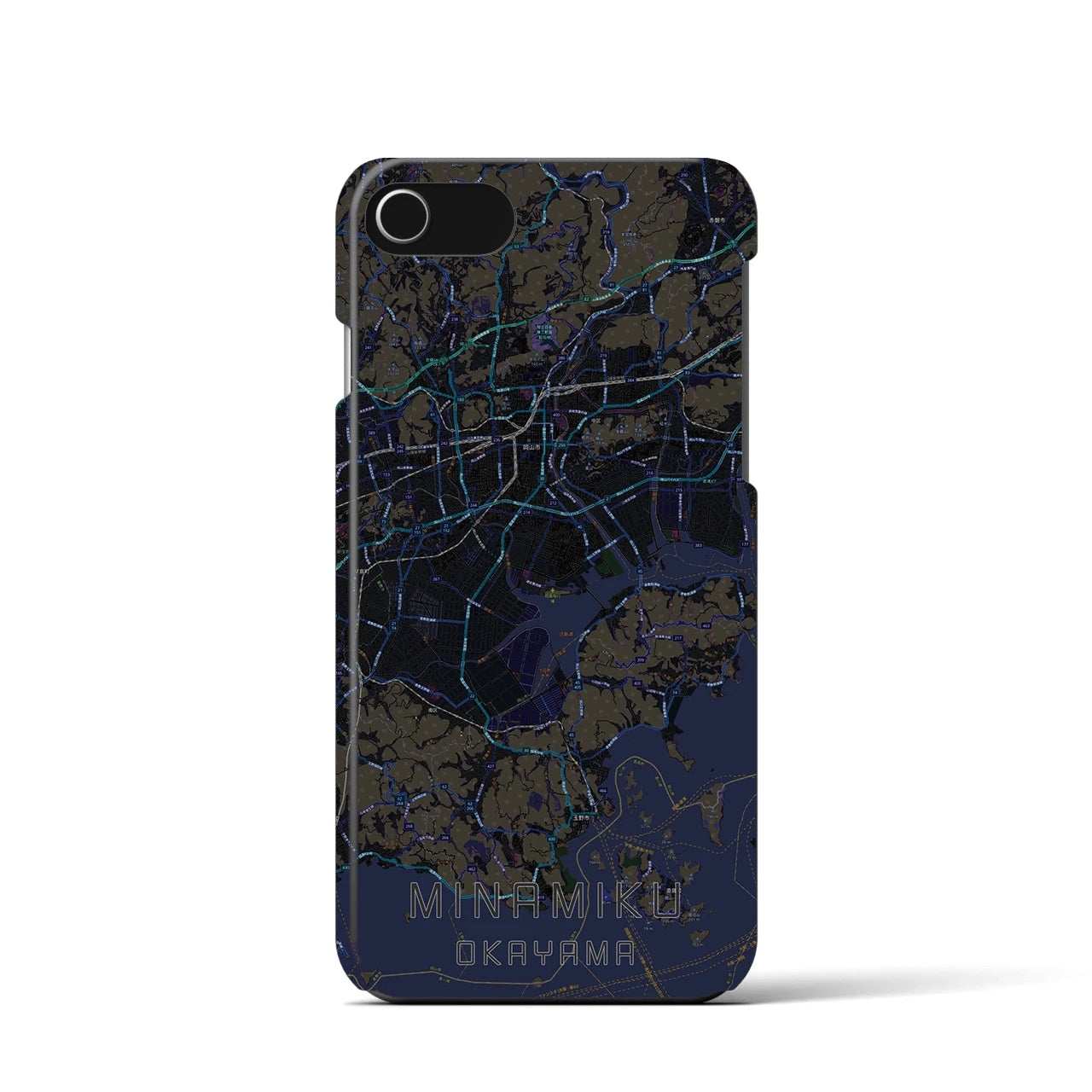 【南区（岡山市）】地図柄iPhoneケース（バックカバータイプ・ブラック）iPhone SE（第3 / 第2世代） / 8 / 7 / 6s / 6 用