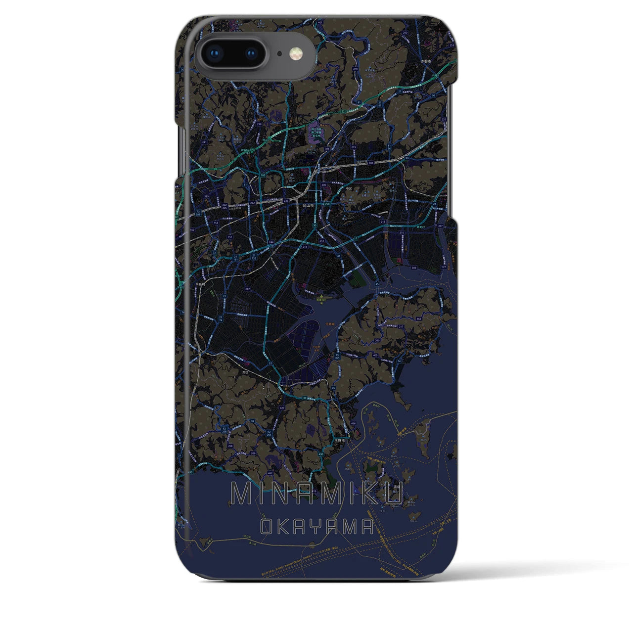 【南区（岡山市）】地図柄iPhoneケース（バックカバータイプ・ブラック）iPhone 8Plus /7Plus / 6sPlus / 6Plus 用