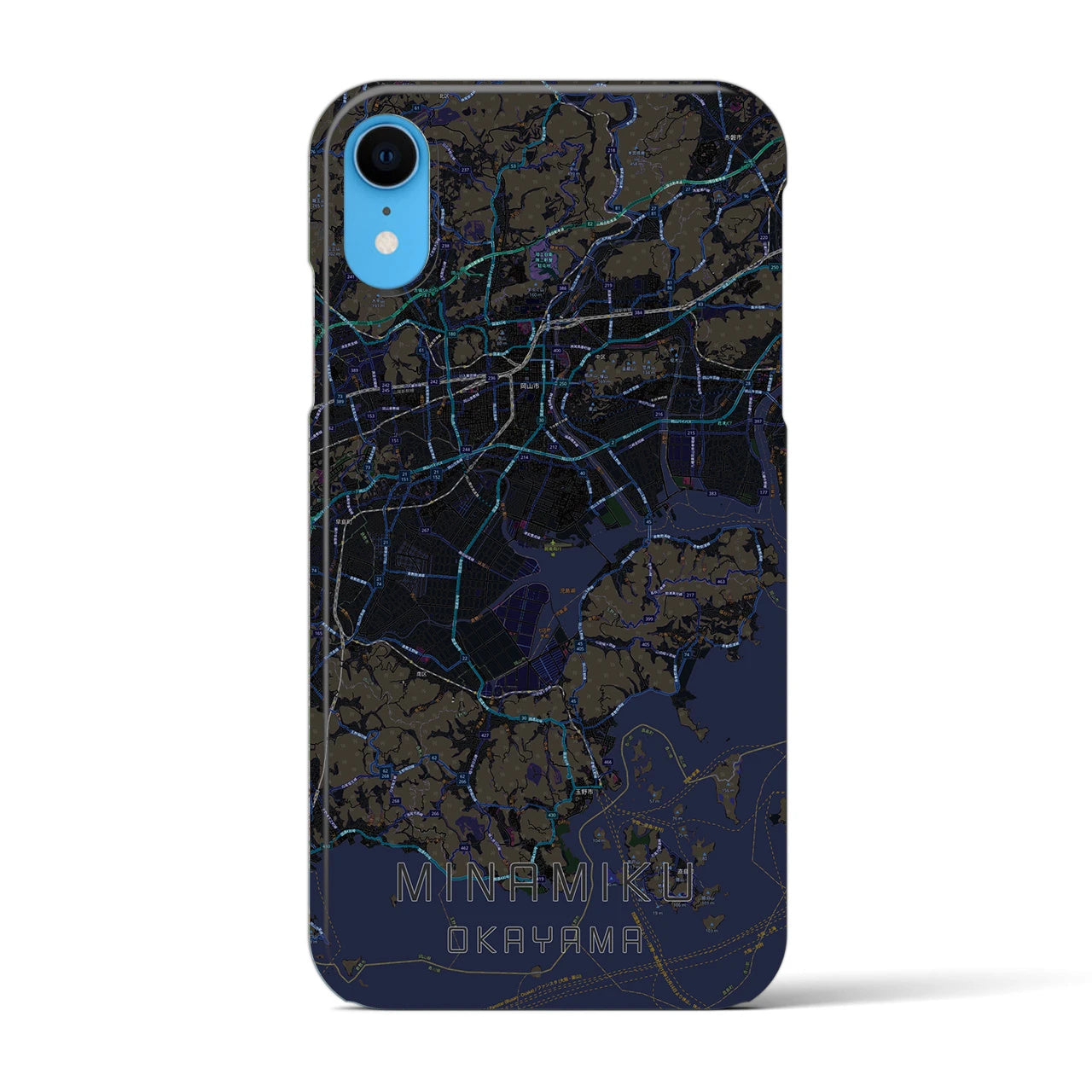 【南区（岡山市）】地図柄iPhoneケース（バックカバータイプ・ブラック）iPhone XR 用