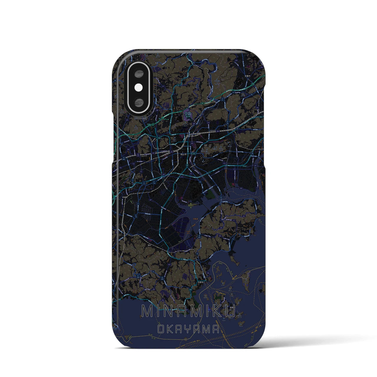 【南区（岡山市）】地図柄iPhoneケース（バックカバータイプ・ブラック）iPhone XS / X 用