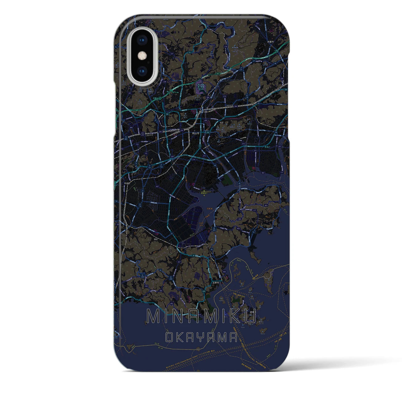 【南区（岡山市）】地図柄iPhoneケース（バックカバータイプ・ブラック）iPhone XS Max 用
