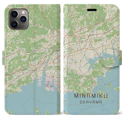 【南区（岡山市）】地図柄iPhoneケース（手帳タイプ）ナチュラル・iPhone 11 Pro Max 用