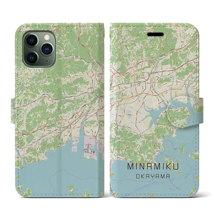 【南区（岡山市）】地図柄iPhoneケース（手帳タイプ）ナチュラル・iPhone 11 Pro 用