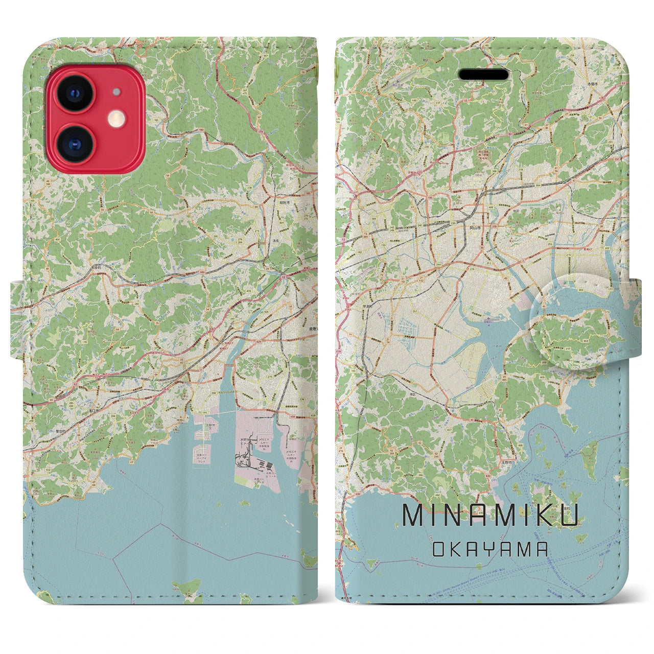 【南区（岡山市）】地図柄iPhoneケース（手帳両面タイプ・ナチュラル）iPhone 11 用