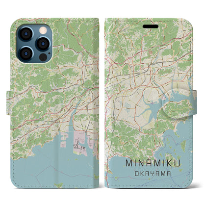 【南区（岡山市）】地図柄iPhoneケース（手帳タイプ）ナチュラル・iPhone 12 / 12 Pro 用