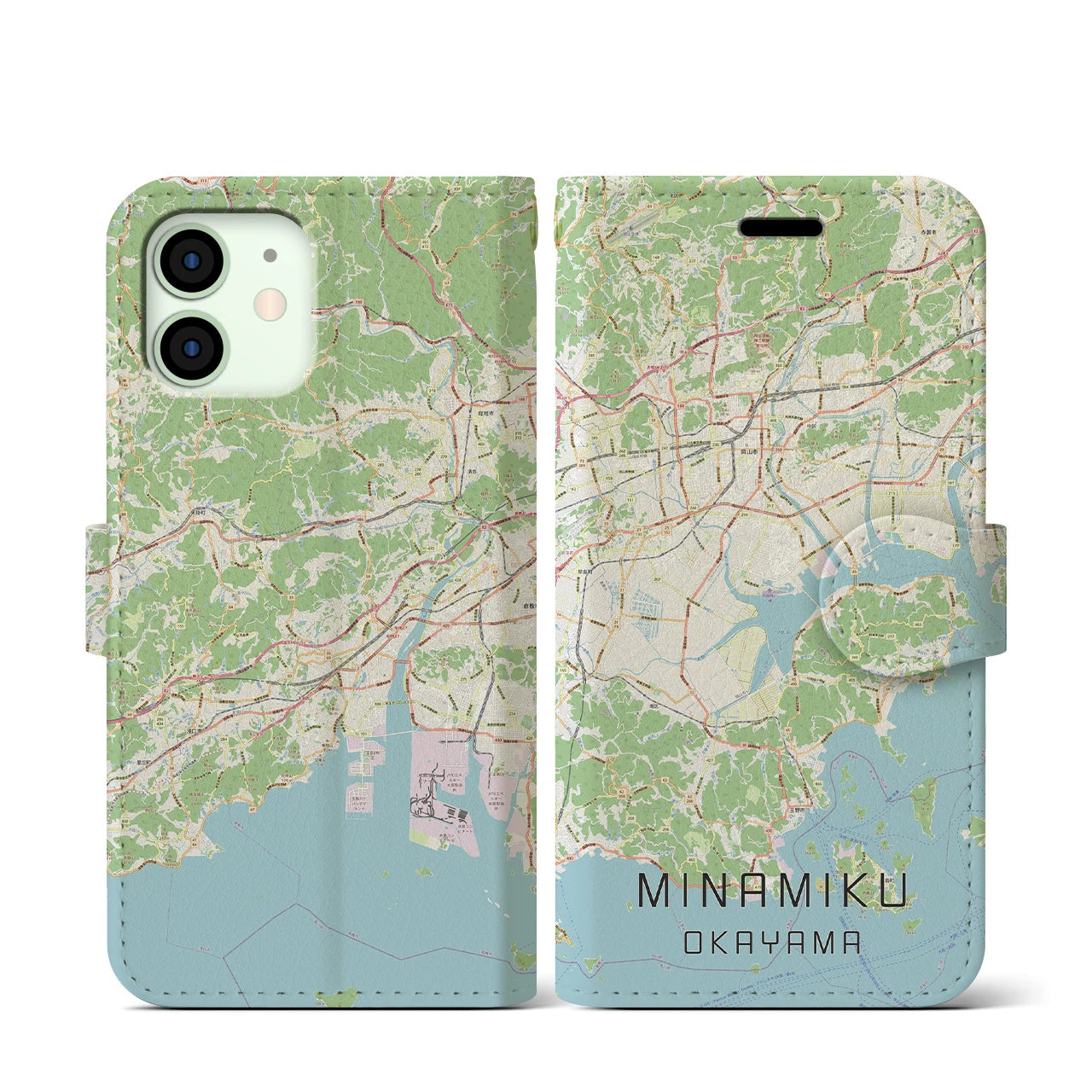 【南区（岡山市）】地図柄iPhoneケース（手帳両面タイプ・ナチュラル）iPhone 12 mini 用