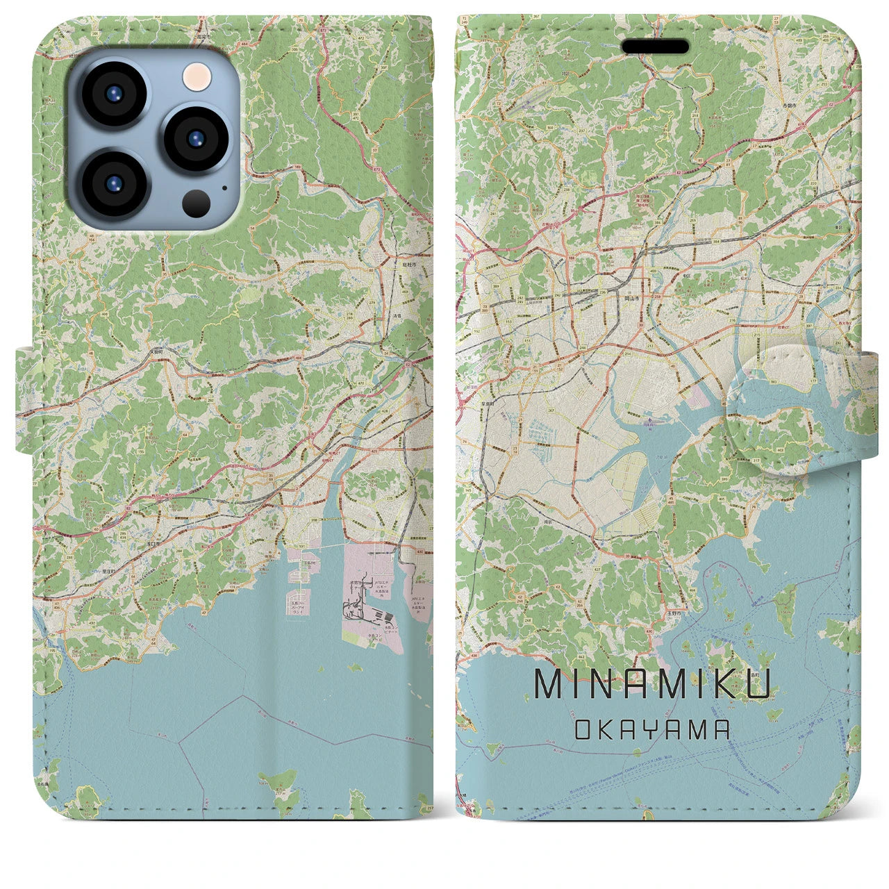 【南区（岡山市）】地図柄iPhoneケース（手帳両面タイプ・ナチュラル）iPhone 13 Pro Max 用