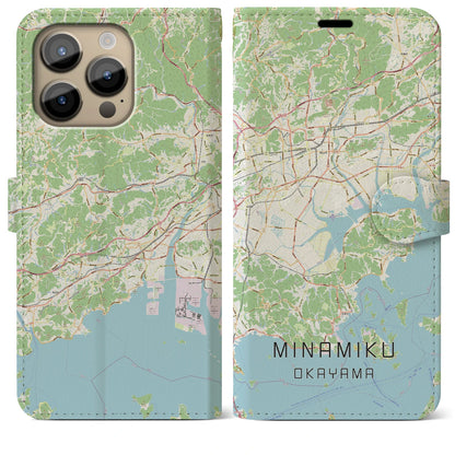 【南区（岡山市）】地図柄iPhoneケース（手帳タイプ）ナチュラル・iPhone 14 Pro Max 用