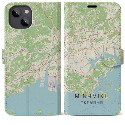 【南区（岡山市）】地図柄iPhoneケース（手帳タイプ）ナチュラル・iPhone 14 Plus 用