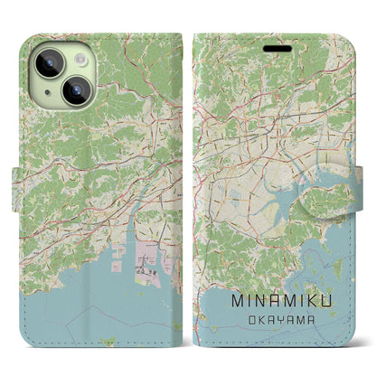 【南区（岡山市）】地図柄iPhoneケース（手帳タイプ）ナチュラル・iPhone 15 用