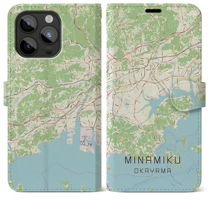 【南区（岡山市）】地図柄iPhoneケース（手帳タイプ）ナチュラル・iPhone 15 Pro Max 用