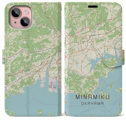【南区（岡山市）】地図柄iPhoneケース（手帳タイプ）ナチュラル・iPhone 15 Plus 用