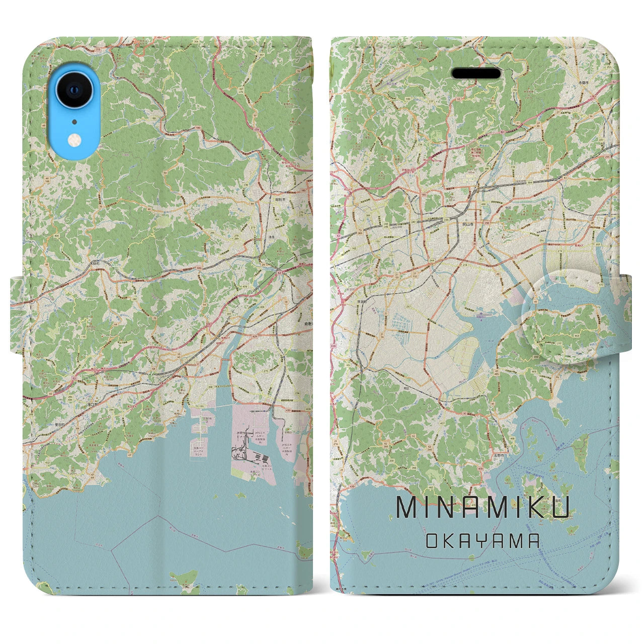 【南区（岡山市）】地図柄iPhoneケース（手帳両面タイプ・ナチュラル）iPhone XR 用