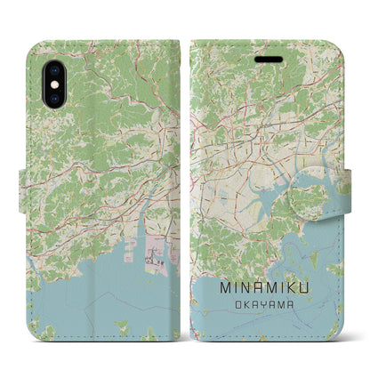 【南区（岡山市）】地図柄iPhoneケース（手帳タイプ）ナチュラル・iPhone XS / X 用