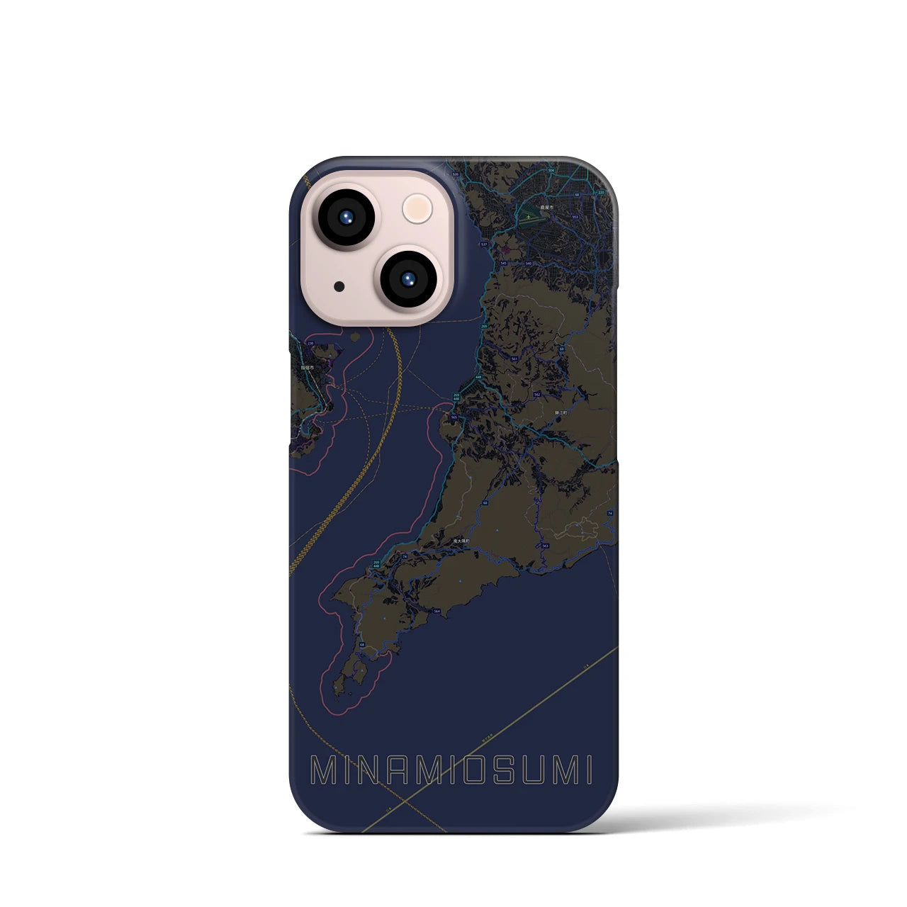 【南大隅】地図柄iPhoneケース（バックカバータイプ・ブラック）iPhone 13 mini 用