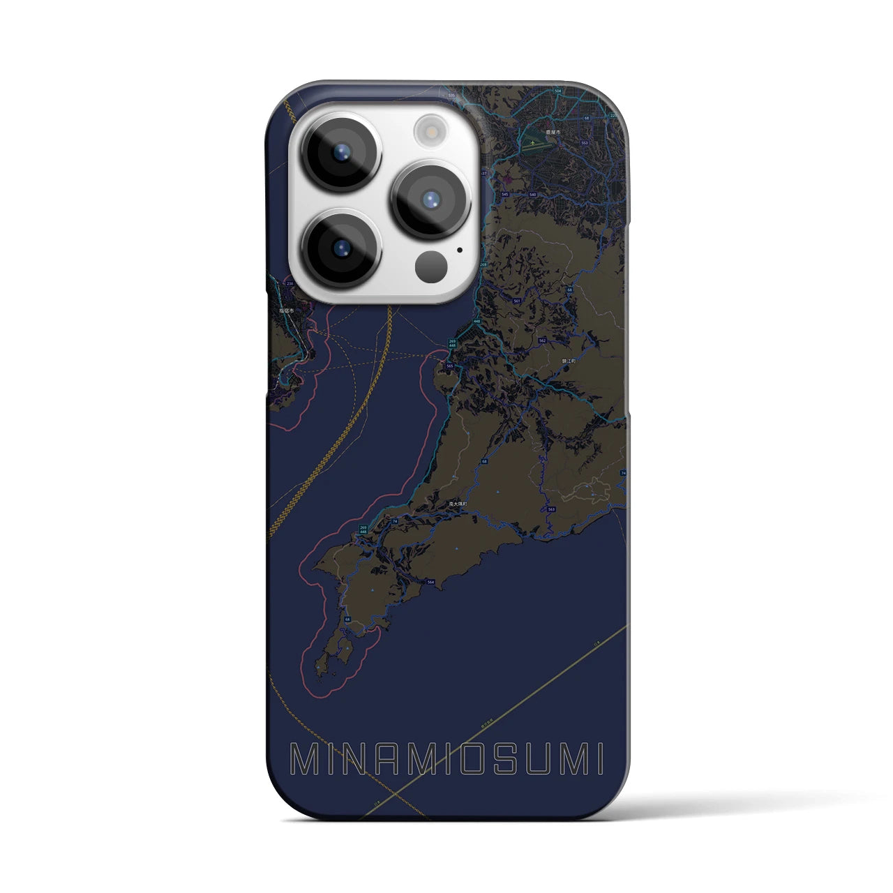 【南大隅】地図柄iPhoneケース（バックカバータイプ・ブラック）iPhone 14 Pro 用
