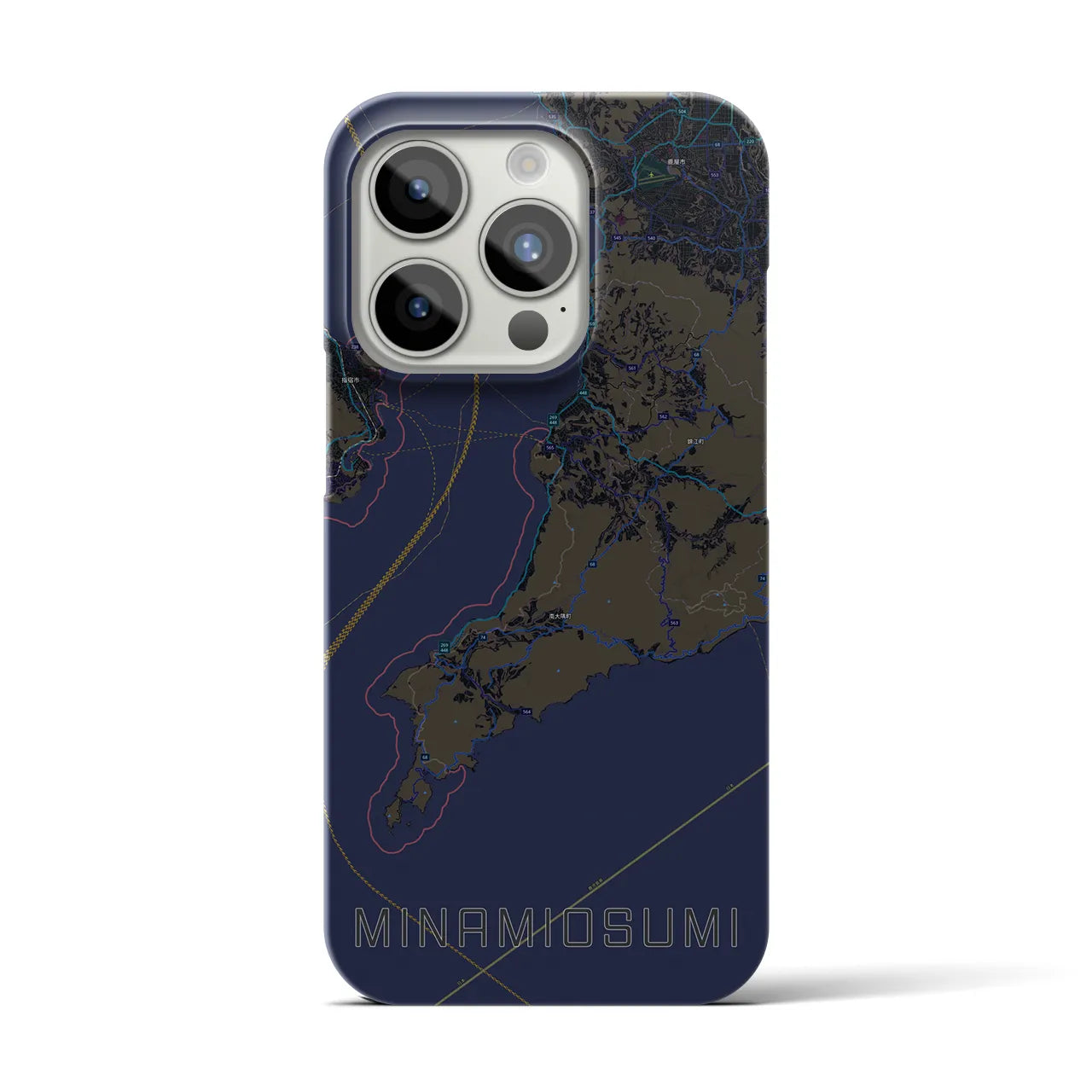 【南大隅】地図柄iPhoneケース（バックカバータイプ・ブラック）iPhone 15 Pro 用