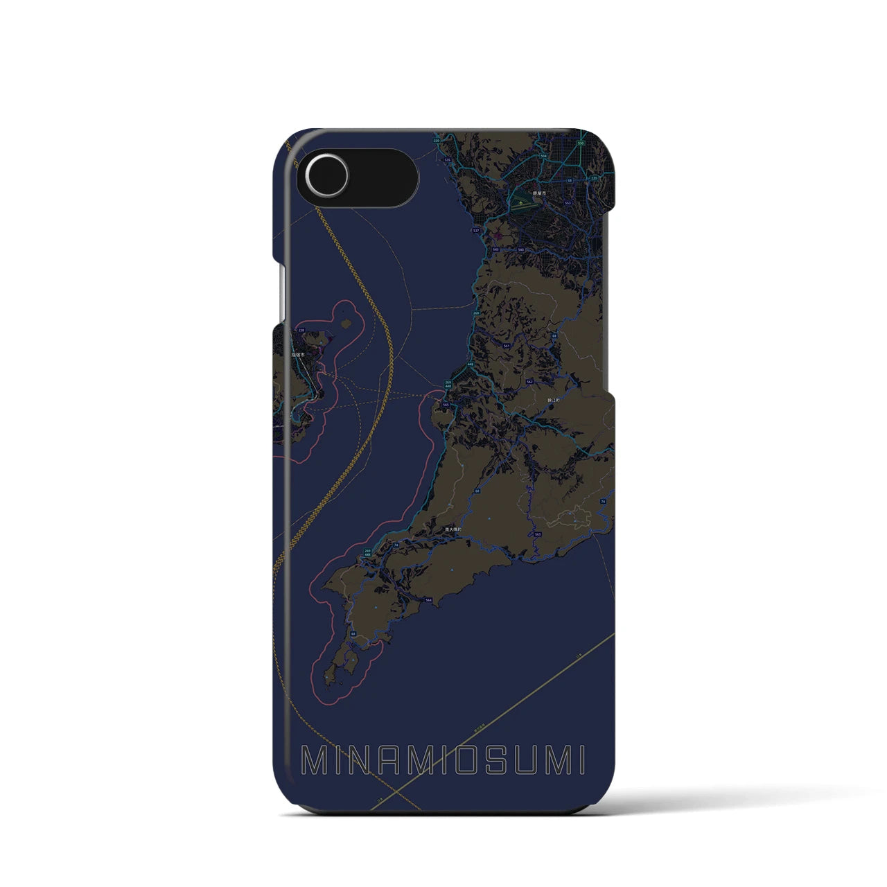 【南大隅】地図柄iPhoneケース（バックカバータイプ・ブラック）iPhone SE（第3 / 第2世代） / 8 / 7 / 6s / 6 用