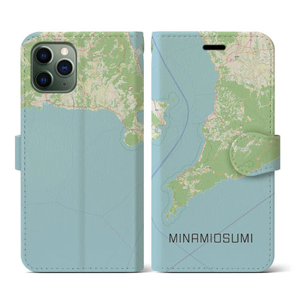 【南大隅（鹿児島県）】地図柄iPhoneケース（手帳タイプ）ナチュラル・iPhone 11 Pro 用