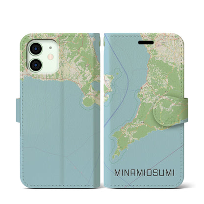 【南大隅（鹿児島県）】地図柄iPhoneケース（手帳タイプ）ナチュラル・iPhone 12 mini 用