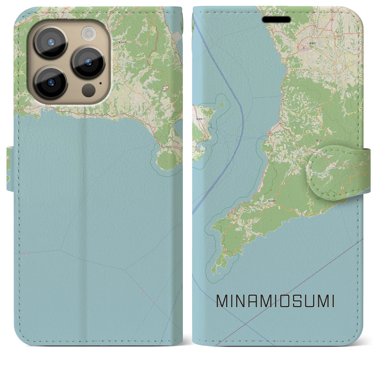 【南大隅】地図柄iPhoneケース（手帳両面タイプ・ナチュラル）iPhone 14 Pro Max 用