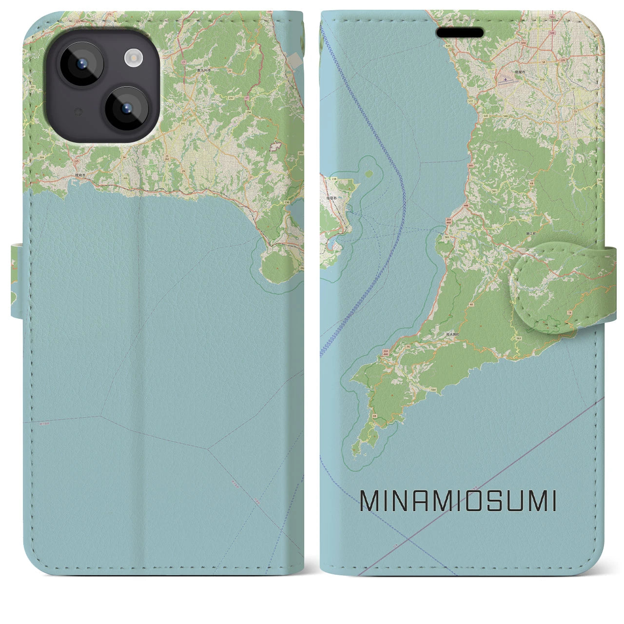 【南大隅】地図柄iPhoneケース（手帳両面タイプ・ナチュラル）iPhone 14 Plus 用